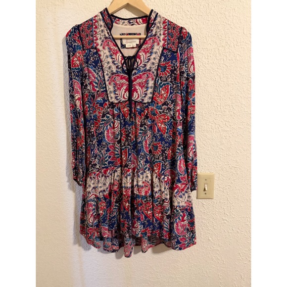 Anthropologie Dresses & Skirts - Anthropologie Paisley Floral Tiered Shift Dress‎ Blue Pink Small Mini Boho